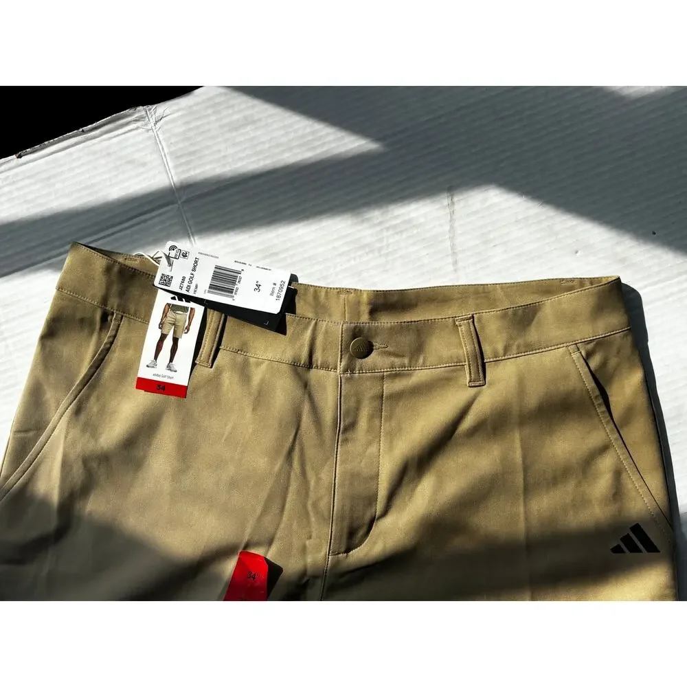 NWT Adidas Golf Shorts Men's 34 Khaki Hemp Flat Front Performance Golf Short